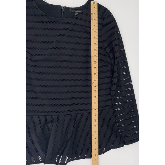 Banana Republic Black Mesh Peplum Long Sleeve Blouse M - Picture 12 of 13